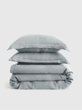 NWOT QUINCE European Linen Duvet Cover Set Flange King/Cal King Mist 3 Piece